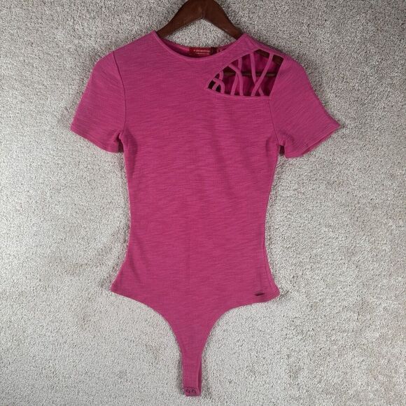N Philanthropy Irene Bodysuit NWT Small Pink Ribbed Cutout Short Sleeve Crew - Picture 2 of 12